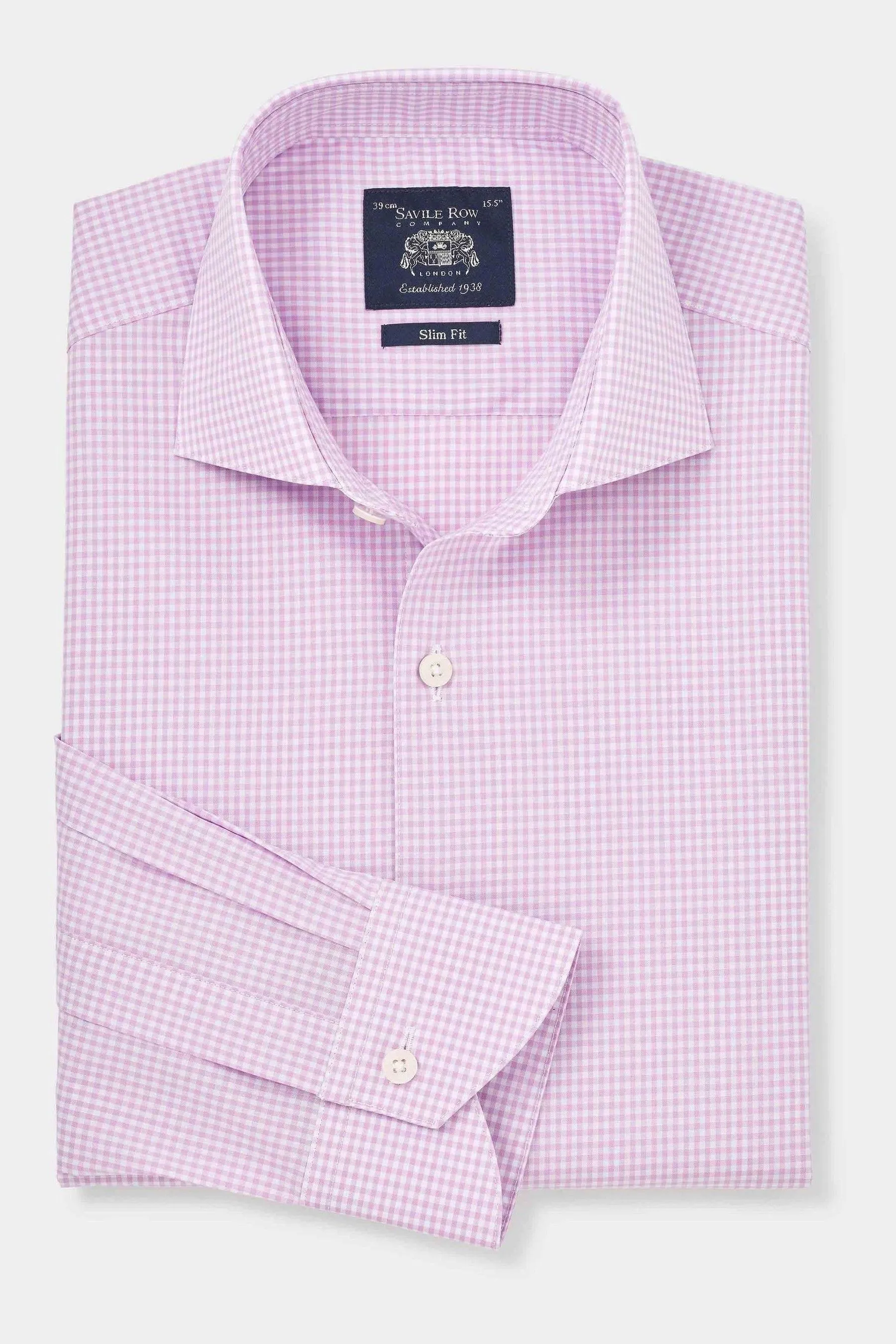 Savile Row Company - Viola lilla - Camicia slim a quadretti Formale polsino singolo