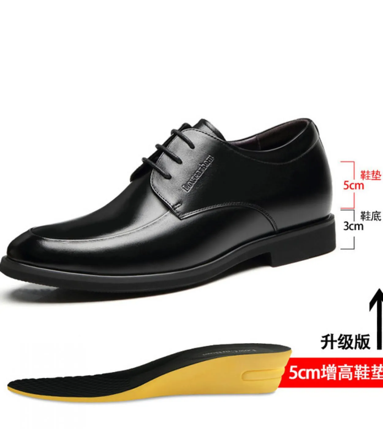 Scarpe alte nere da uomo Scarpe rialzanti Scarpe in pelle Scarpe rialzate Altezza Scarpe Aumenta altezza Sottopiede 68 cm