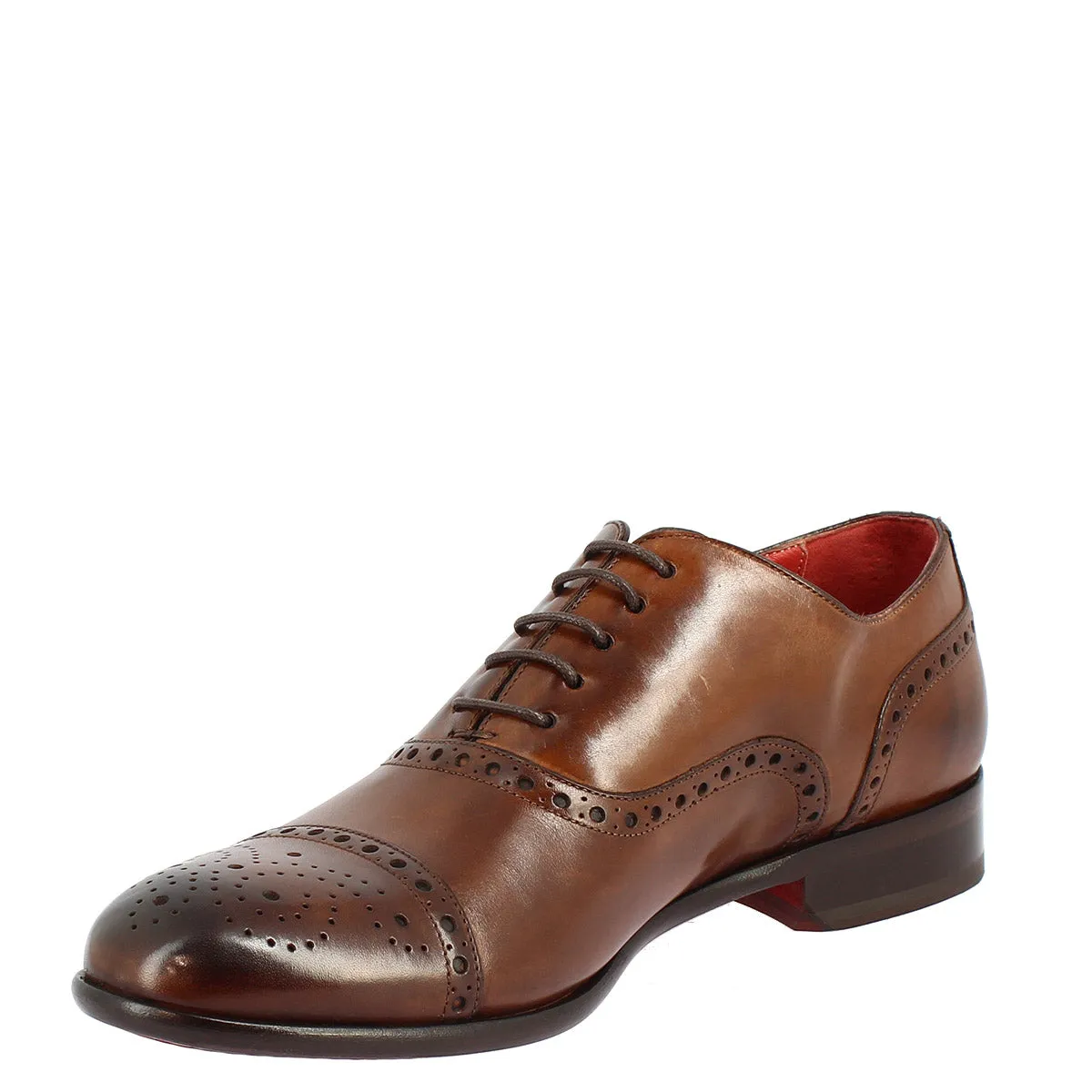Scarpe da uomo stringate francesine fatte a mano in pelle montecarlo brandy