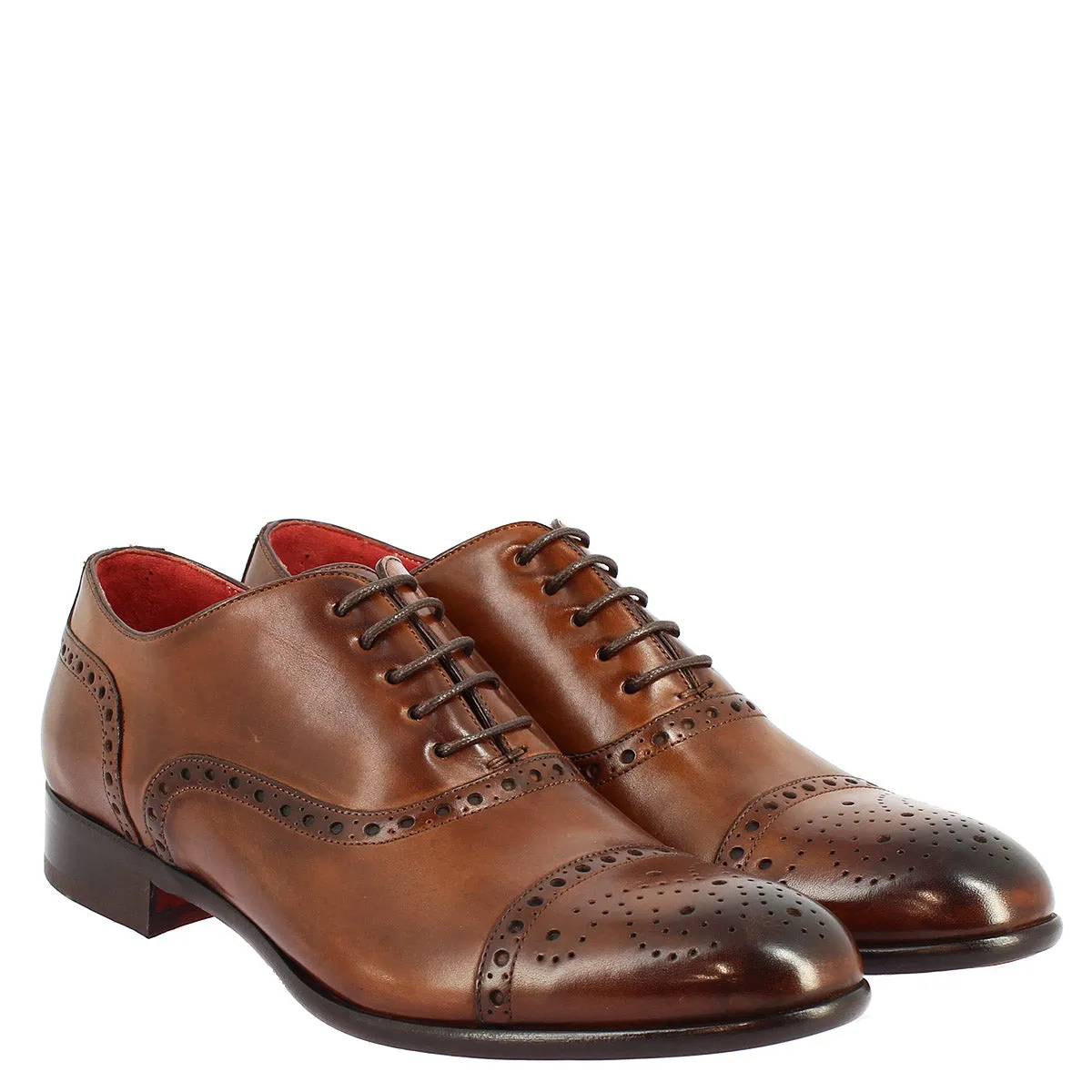 Scarpe da uomo stringate francesine fatte a mano in pelle montecarlo brandy