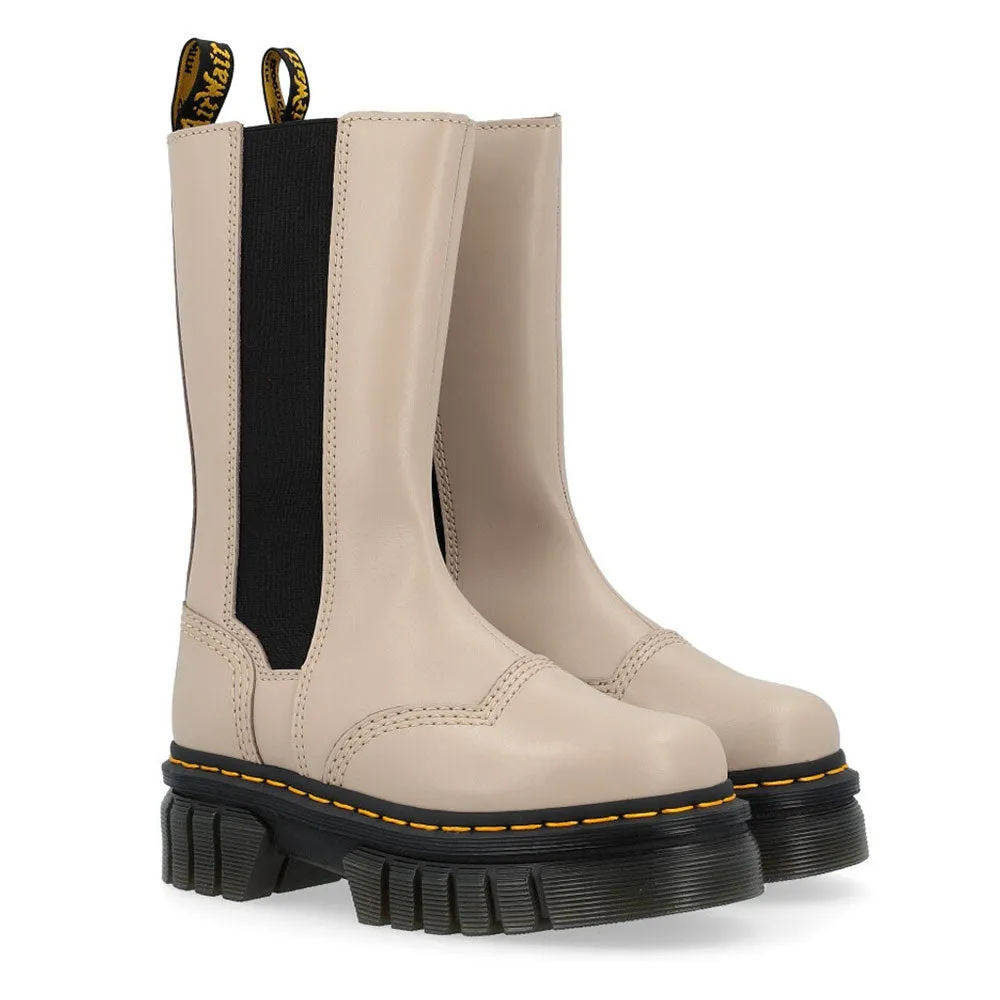Scarpe Donna DR. MARTENS Stivali Chelsea Platform linea Audrick Tall in Pelle Nappa Lux Vintage Taupe