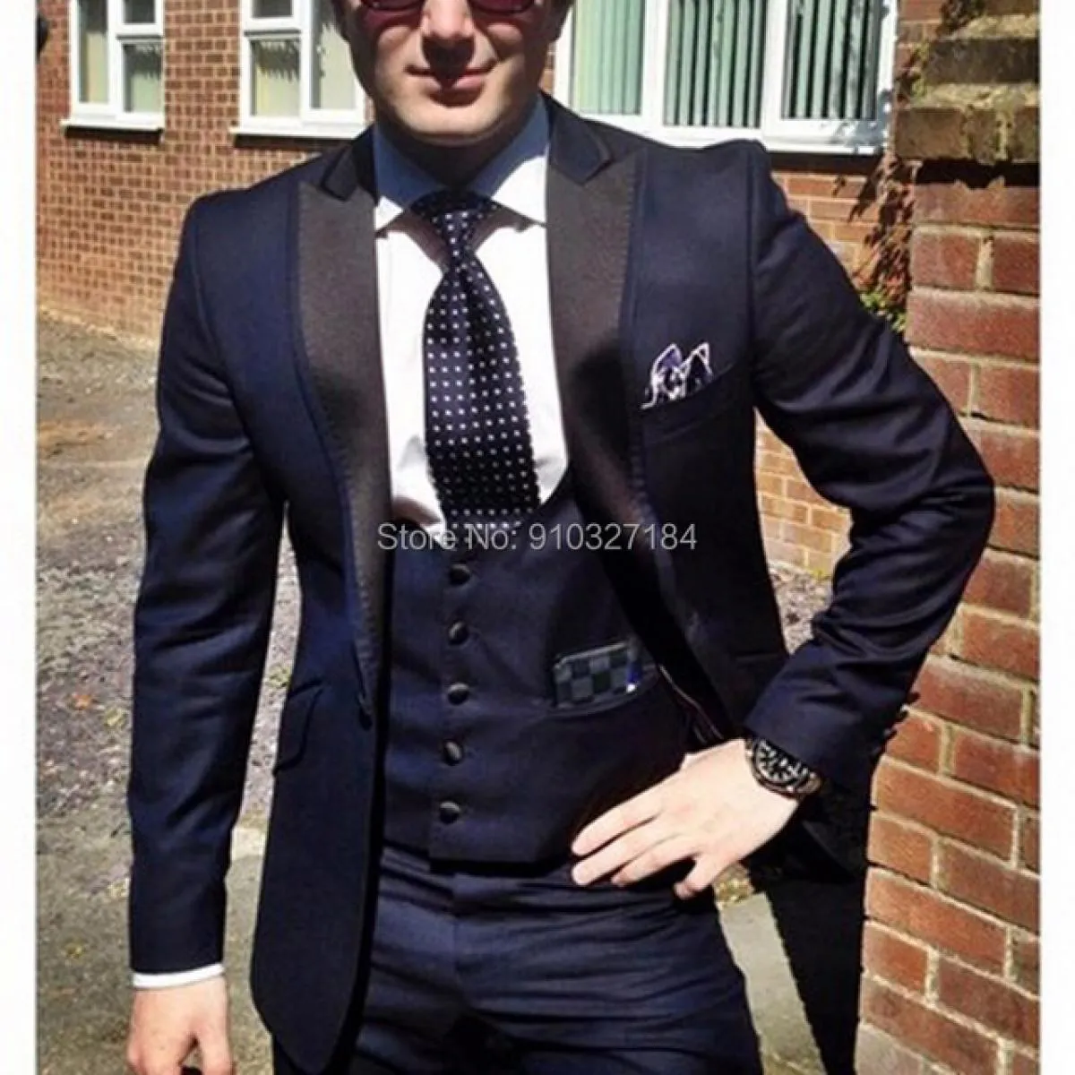 Smoking da sposo blu navy 3 pezzi uomo moda abiti con risvolto con visiera gilet personalizzato set maschile giacca pantaloni co