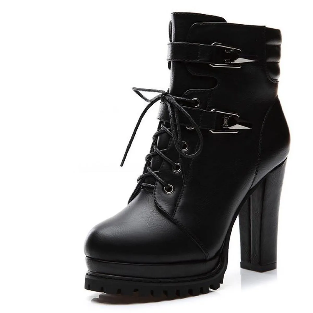 Stivaletti autunno Stivaletti corti con tacco spesso da donna 2023 Scarpe nere da donna con tacco alto stile britannico Scarpe r