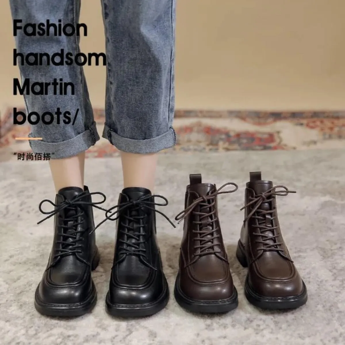 Stivaletti da donna 2022 nuova moda autunno inverno stivaletti da donna in pelle Pu stile britannico scarpe con plateau scarpe s