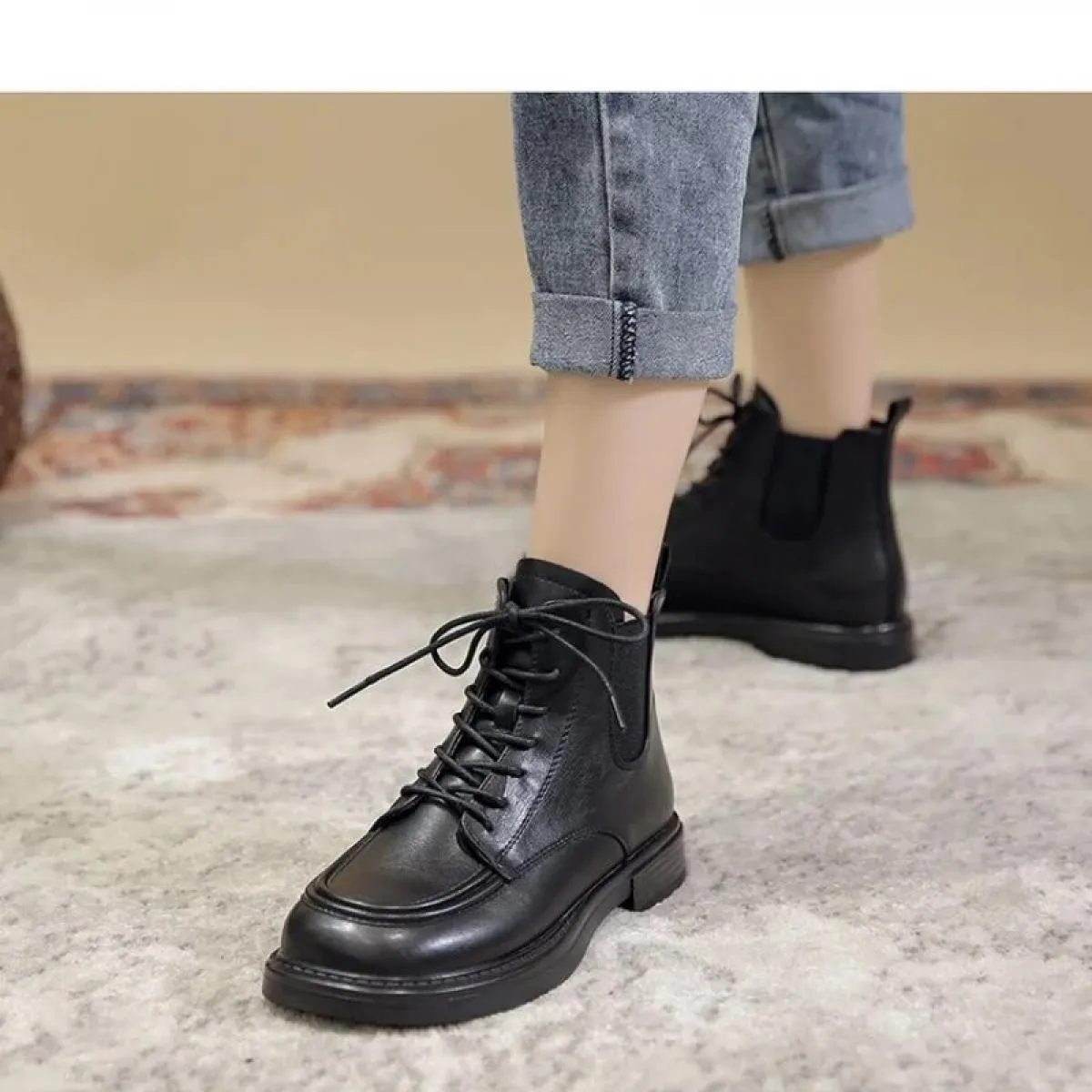 Stivaletti da donna 2022 nuova moda autunno inverno stivaletti da donna in pelle Pu stile britannico scarpe con plateau scarpe s