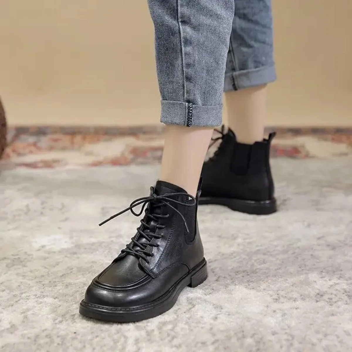 Stivaletti da donna 2022 nuova moda autunno inverno stivaletti da donna in pelle Pu stile britannico scarpe con plateau scarpe s