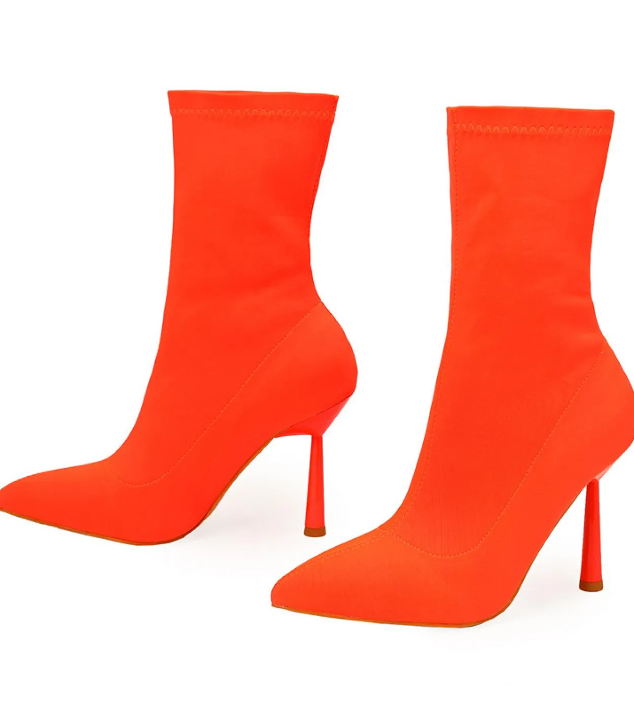 Stivaletti da donna Fetish con tacco 11,5 cm Tacchi alti in seta elasticizzata Tabi Tacchi alla moda Stivaletti verde arancio pe