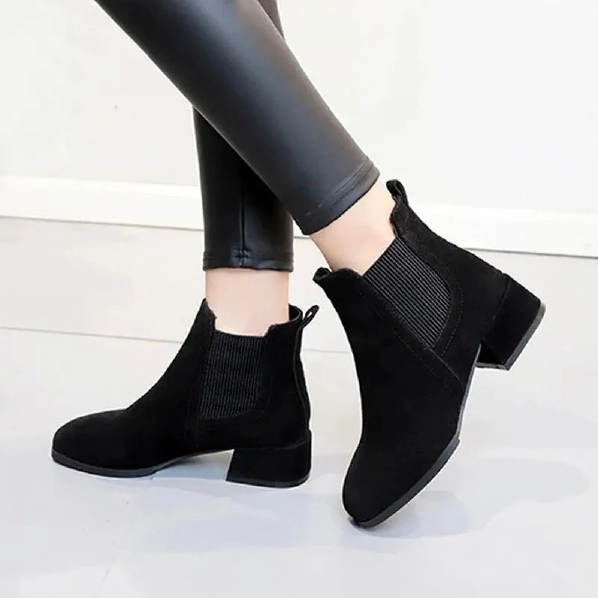 Stivaletti da donna Stivali autunno-inverno Slip On Punta tonda Tacco quadrato da 3,5 cm Solido Casual Stivaletti in cammello ne