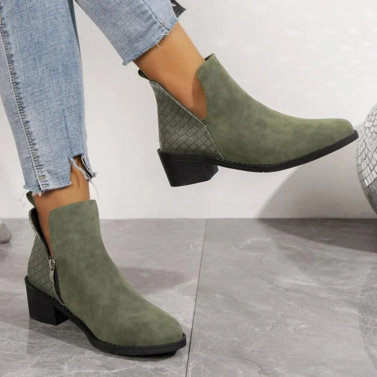 Stivaletti in PU autunno da donna Tacco basso Comodo tinta unita Casual Cerniera Tinta unita Stivaletti da donna Grandi 35 43