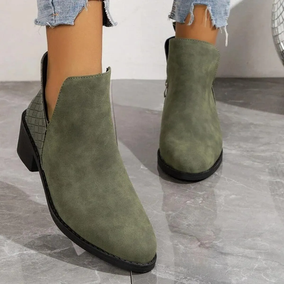 Stivaletti in PU autunno da donna Tacco basso Comodo tinta unita Casual Cerniera Tinta unita Stivaletti da donna Grandi 35 43