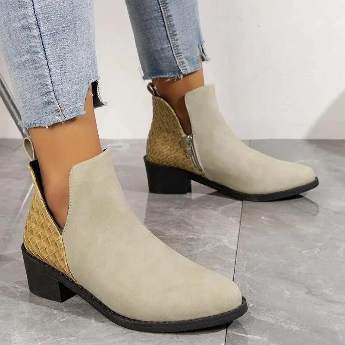 Stivaletti in PU autunno da donna Tacco basso Comodo tinta unita Casual Cerniera Tinta unita Stivaletti da donna Grandi 35 43