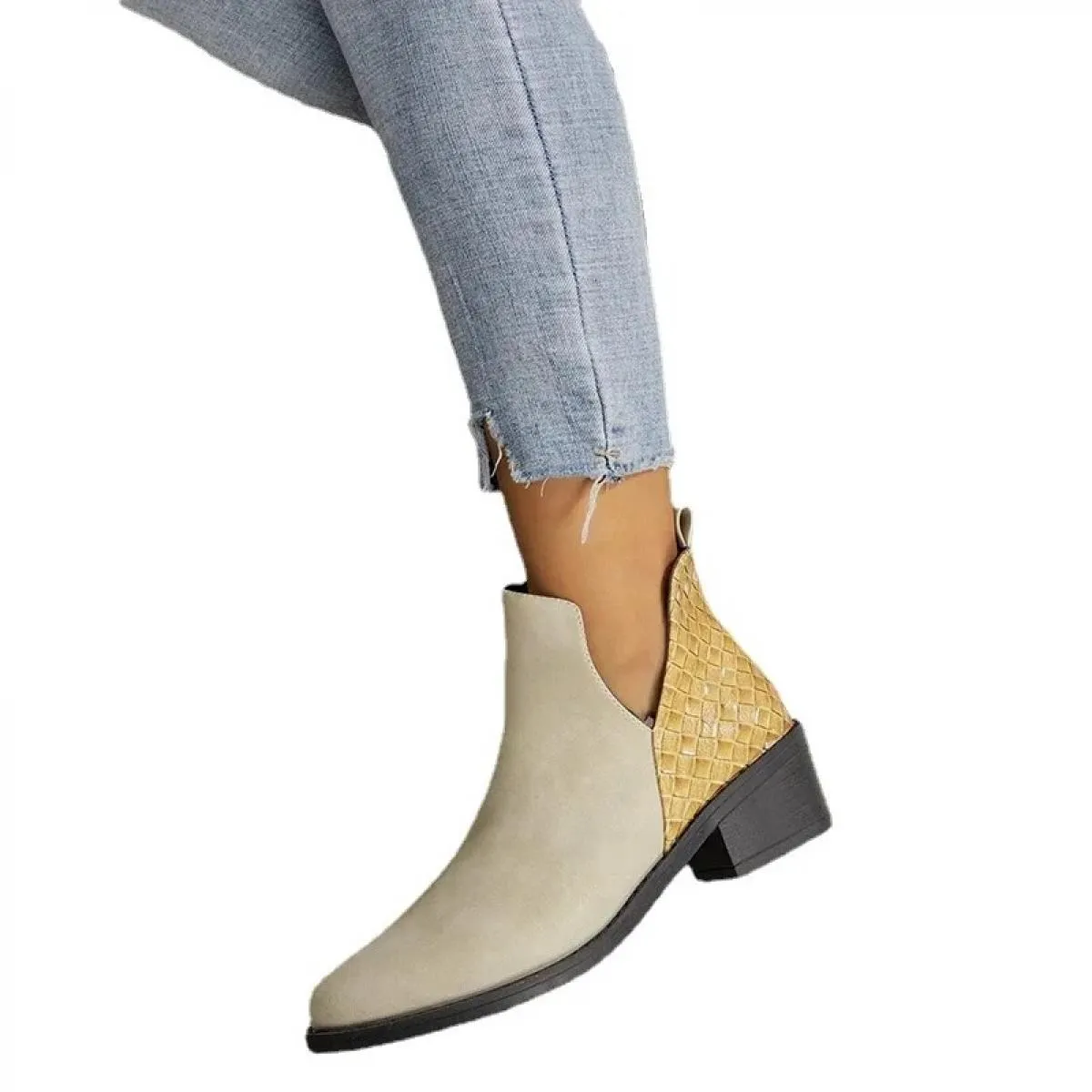 Stivaletti in PU autunno da donna Tacco basso Comodo tinta unita Casual Cerniera Tinta unita Stivaletti da donna Grandi 35 43