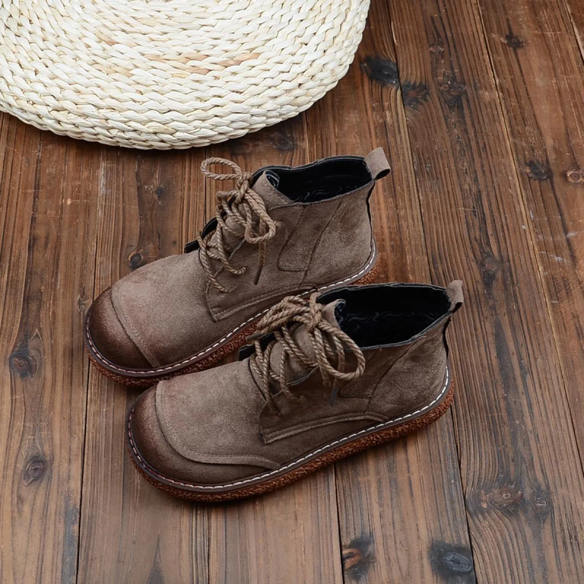 Stivaletti retrò letterari Scarpe da bambola per studenti con suola spessa Mori Stivaletti con lacci a testa tonda Stivali da do