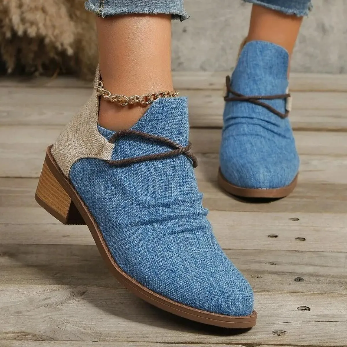 Stivali di jeans da donna Stivaletti con tacco spesso in pelle scamosciata a punta autunnale Stivaletti con tacco con cerniera t