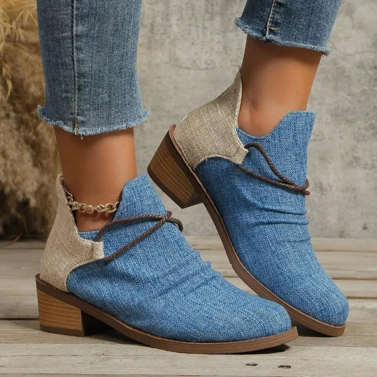 Stivali di jeans da donna Stivaletti con tacco spesso in pelle scamosciata a punta autunnale Stivaletti con tacco con cerniera t