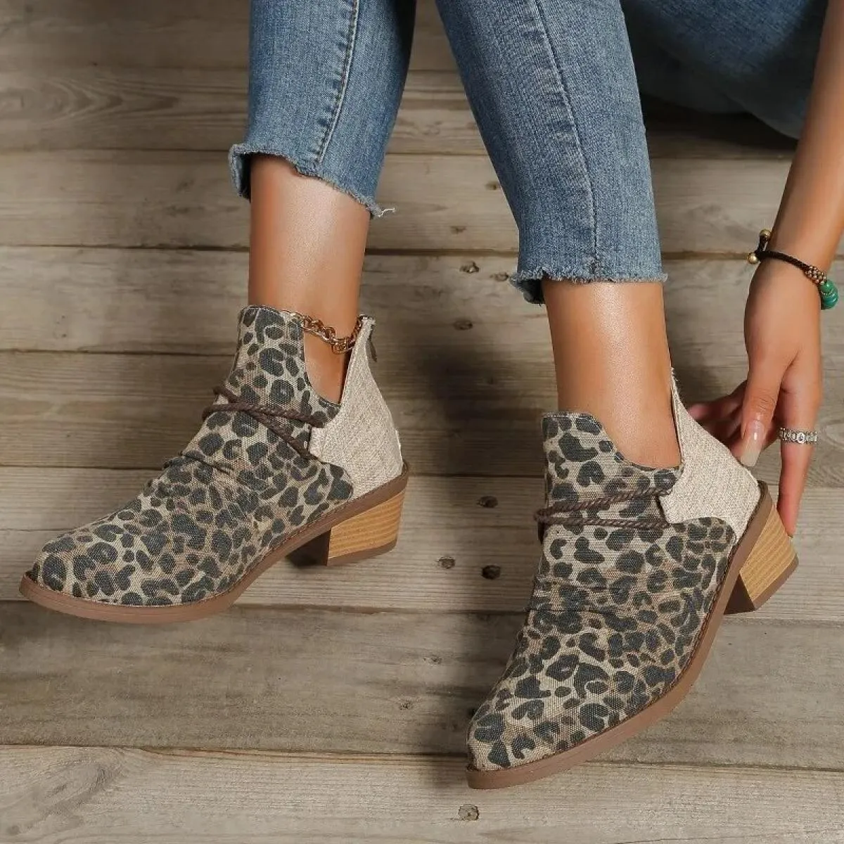 Stivali di jeans da donna Stivaletti con tacco spesso in pelle scamosciata a punta autunnale Stivaletti con tacco con cerniera t