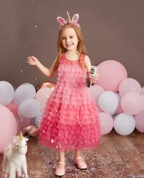 Summer New Girls Gradient Long Dress Cake Tutu Gonna