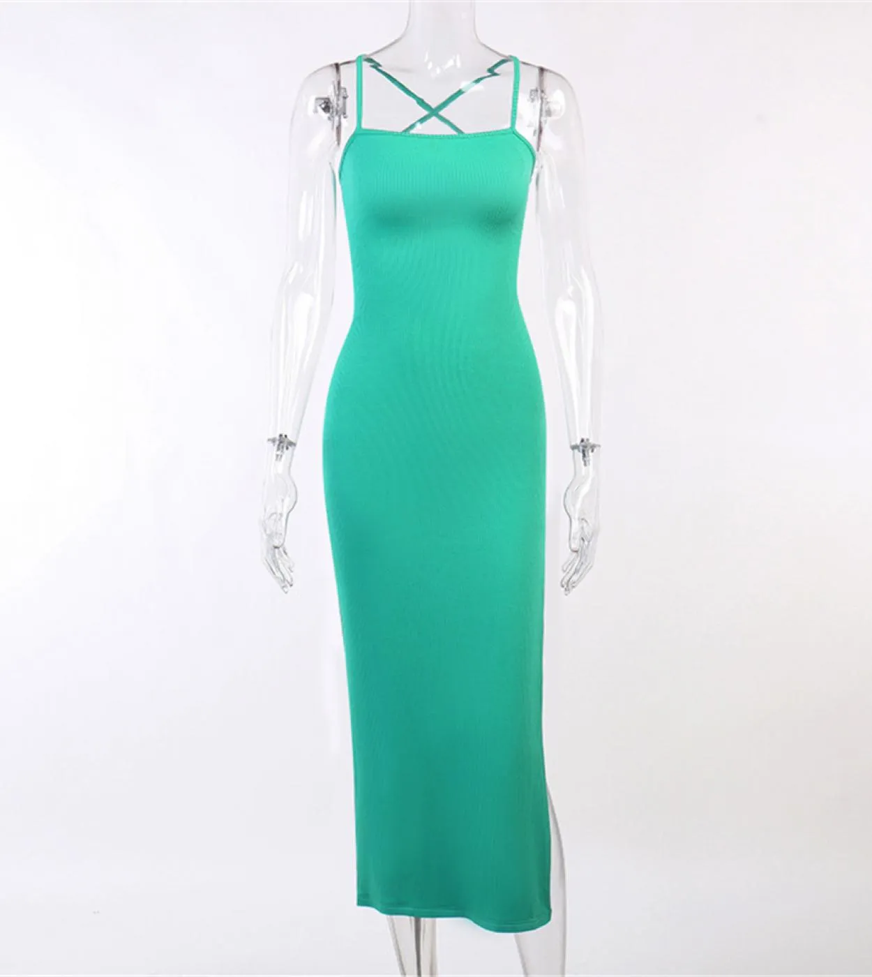 Summer Womens Backless Strappy Waist Skimming Halter Dress Split Gonna lunga Halter Side Split Strappy Dress