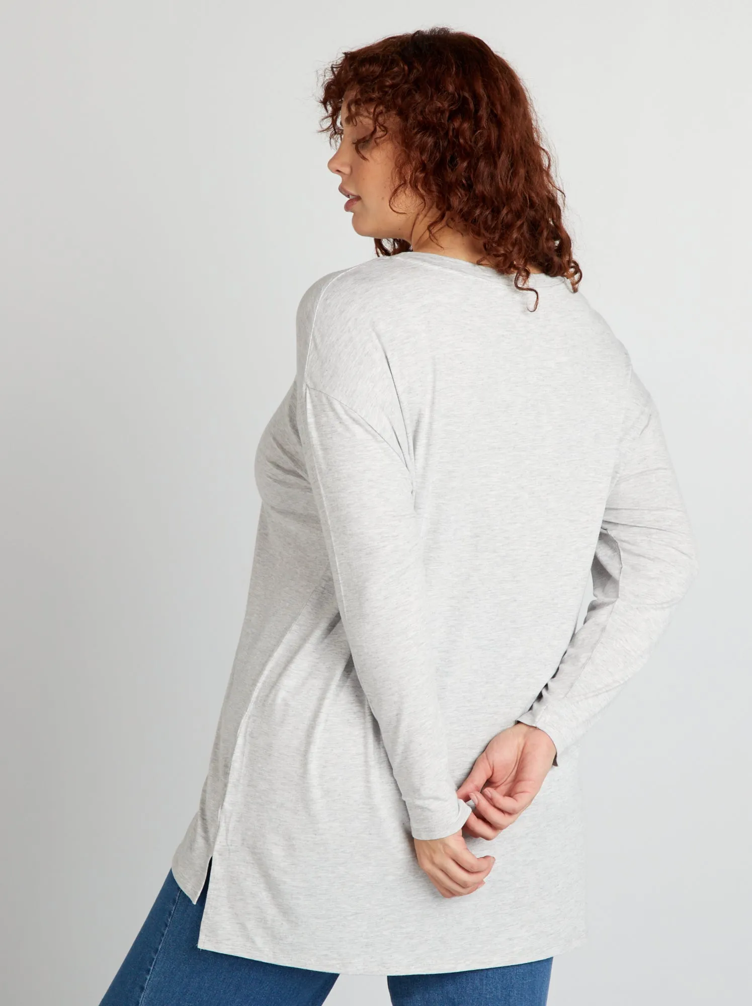 T-shirt lunga a maniche lunghe - GRIGIO