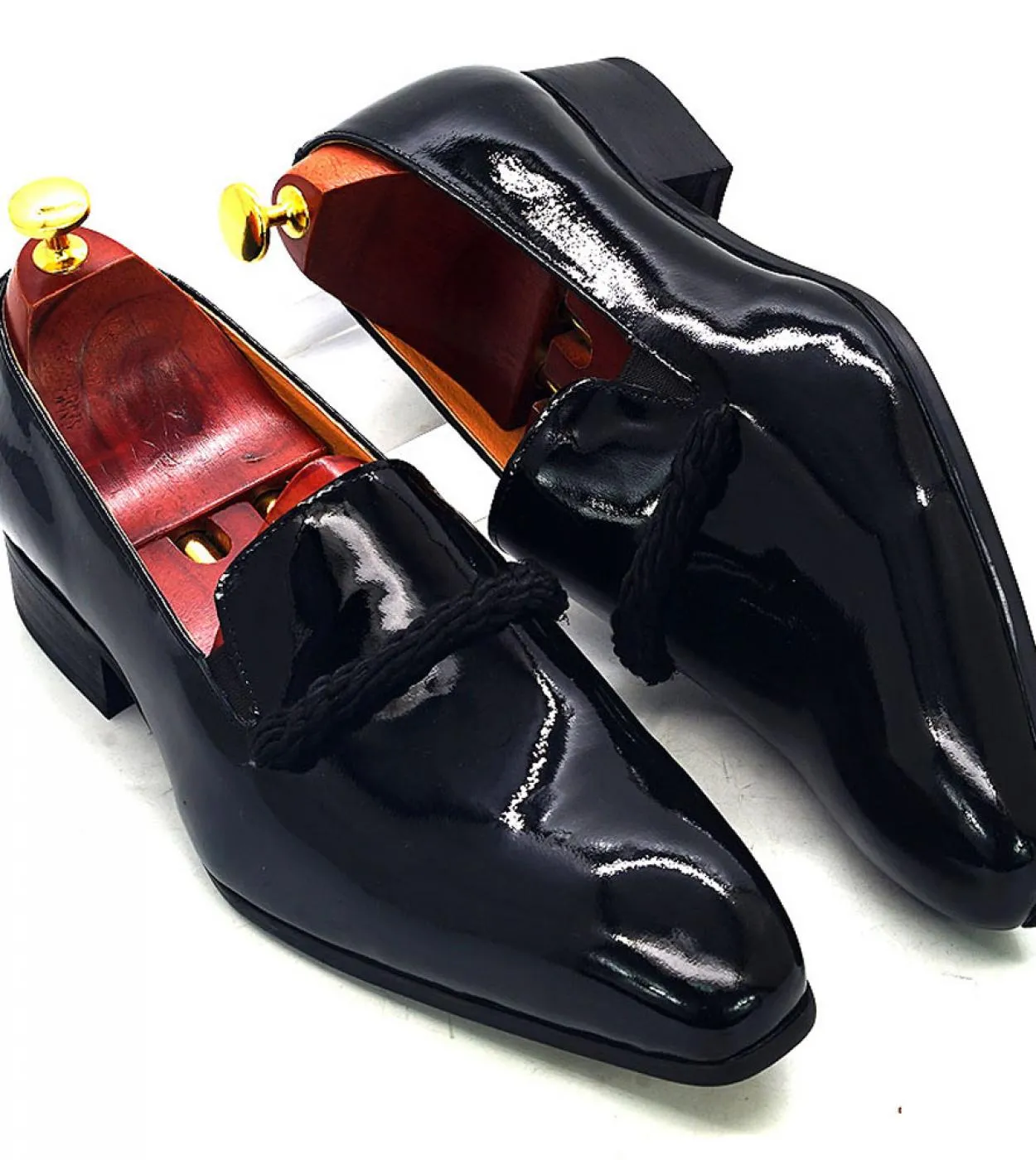 Taglia 7 13 Scarpe eleganti da uomo Mocassini da uomo in pelle verniciata nera con stringhe nere Scarpe da cerimonia da sposa co