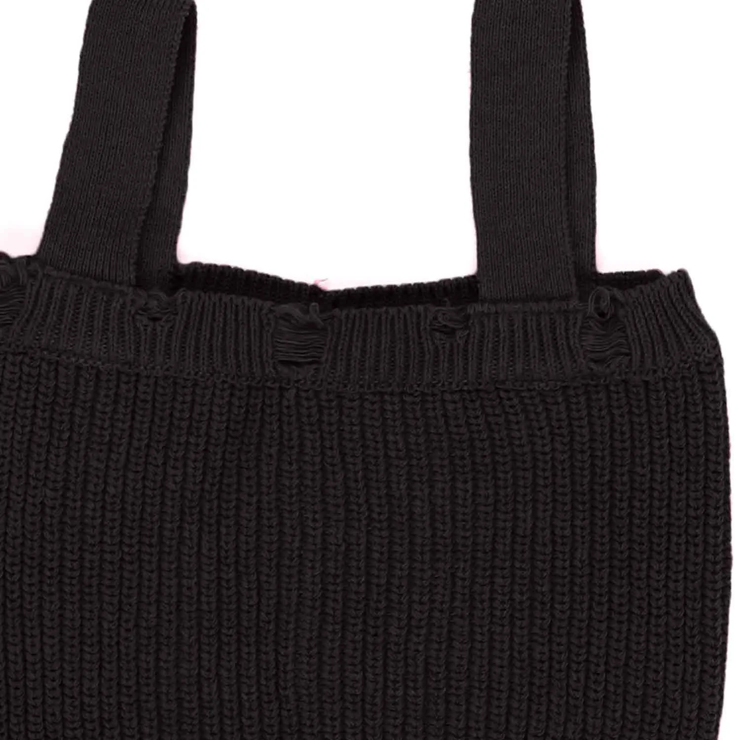Top Corto Nero Lavorato A Maglia Bambina Teen
