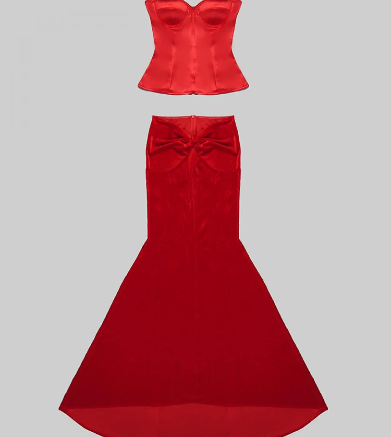 Top senza spalline  gonne lunghe a sirena Set da 2 pezzi Top corsetto rosso da donna  gonna lunga in velluto sottile Abiti da
