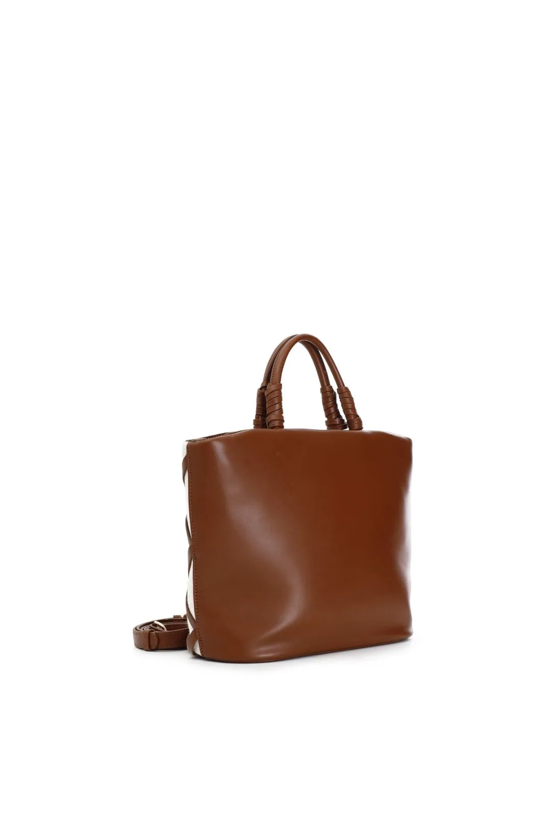 tote in tessuto con intreccio e borchiette naturale