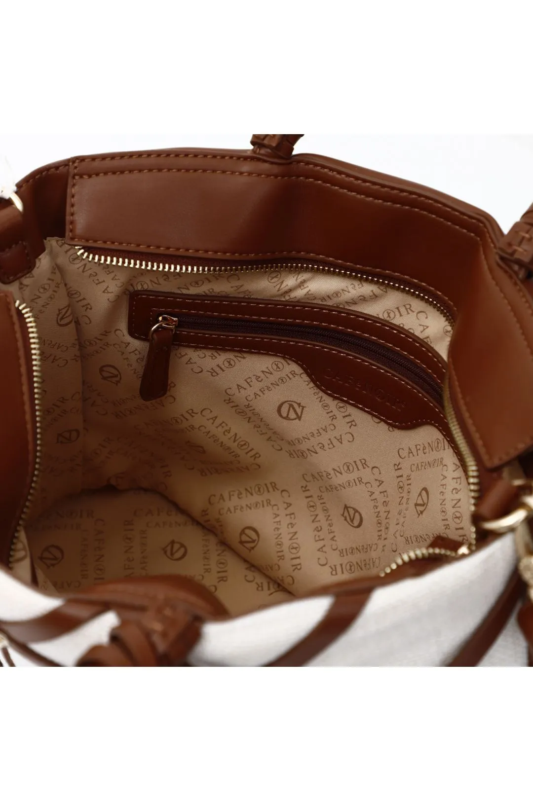 tote in tessuto con intreccio e borchiette naturale