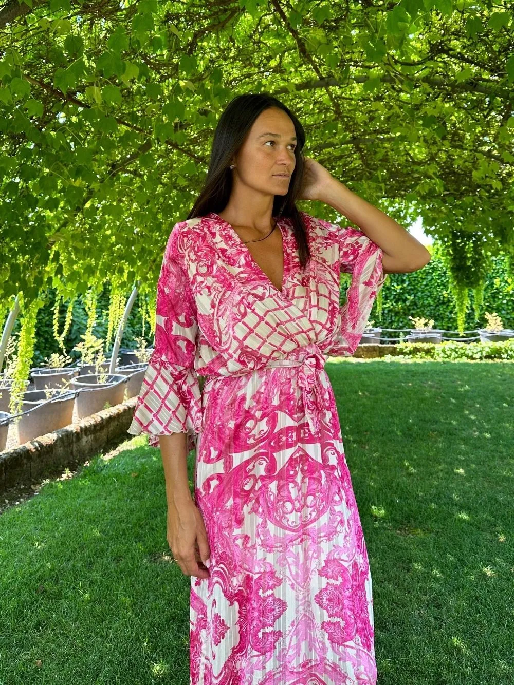 Vestito lungo seta lurex colorato damascato