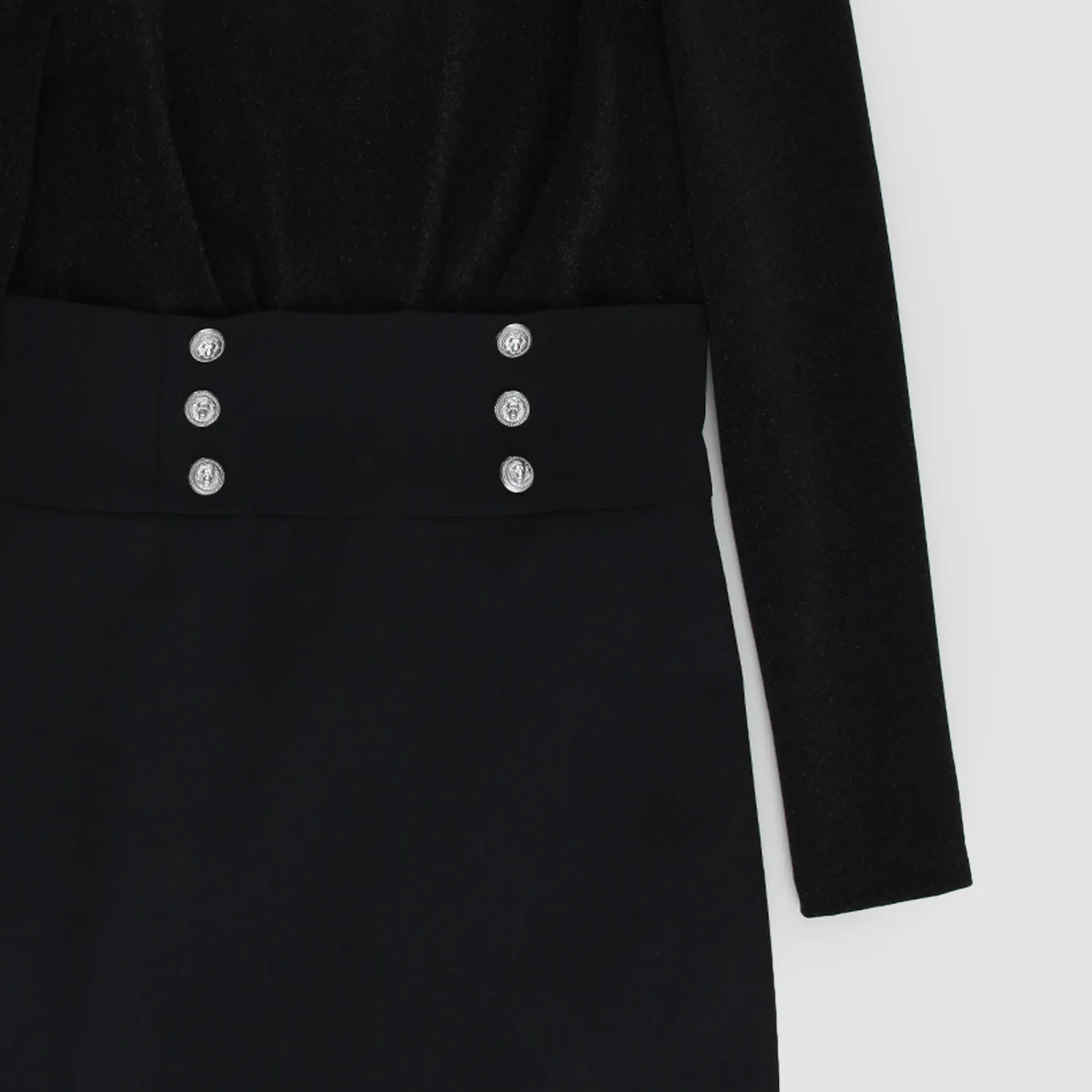 Vestito Lurex Nero Con Bottoni Argento